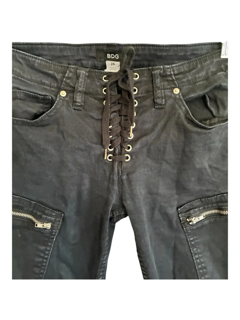 BDG Black Low-Rise Lace Up Goth Punk Skinny Pants Size 26 - Picture 2 of 5